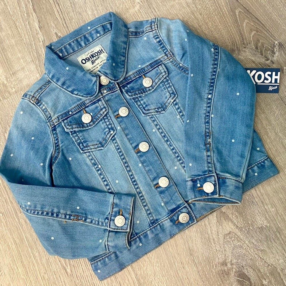 NWT OshKosh B'gosh Toddler Girls' Dot Print Denim Jacket - Blue 4T